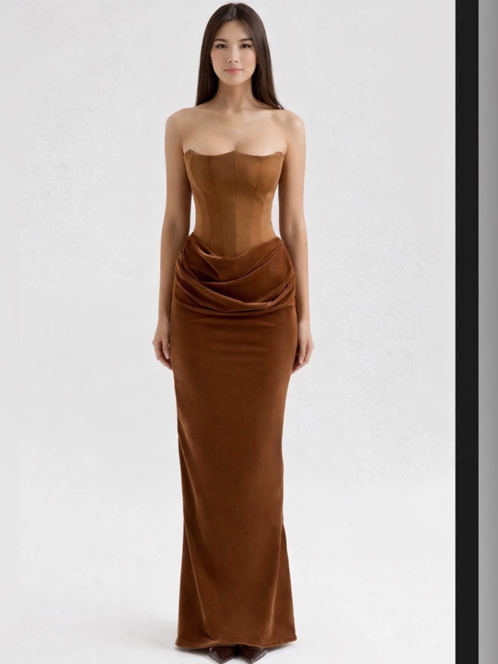 House Of Cb Persephone Toffee Velvet Corset Maxi Dress Small Glam Luxury